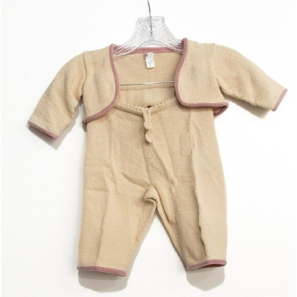 Empress Baby Girls Beige Cotton Knit Cardigan Sweater Pants Set 6-12 M NWT - Picture 1 of 6